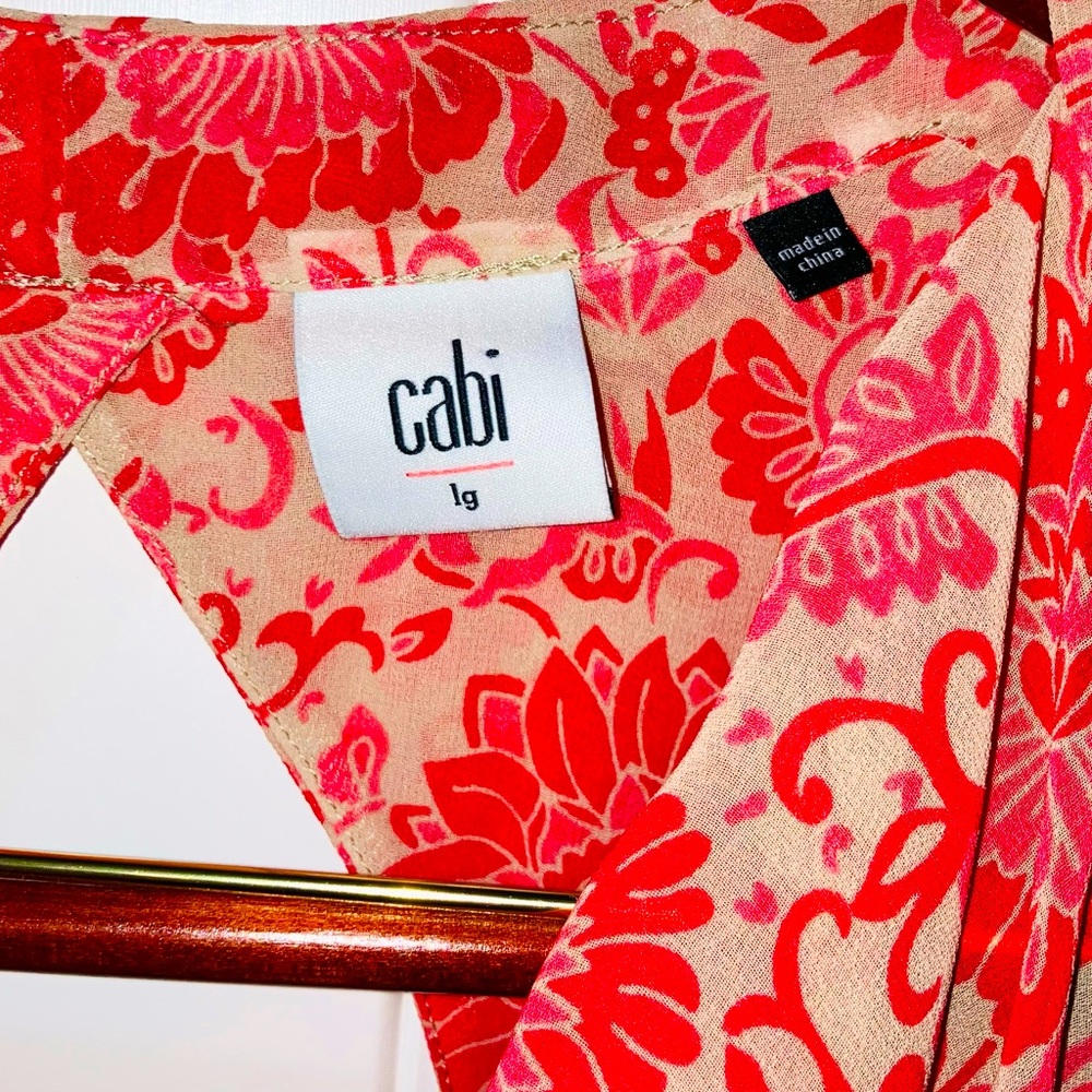 *5 for $25!* Cabi Vita Floral Red Pink Drape Sleeveless Blouse Feminine Boho L - Picture 9 of 9